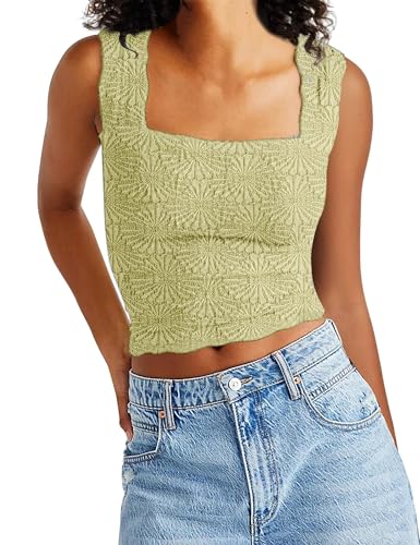 Labolliy Frauen Square Neck Crop Tank Tops Ärmellos Breite Riemchen Salat Trim Ausgehen Cami Weste Tops, Grün , Klein von Labolliy