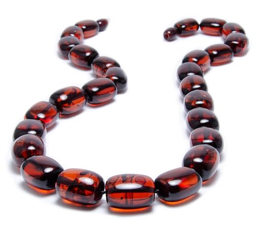 Laboratorio Italiano del Gioiello Zertifizierte Natürliche Baltische Bernsteinkette Halskette für Damen Großen Flache Rechteckig Steine ​​Kirsche farbe (51cm 68gr) von Laboratorio Italiano del Gioiello