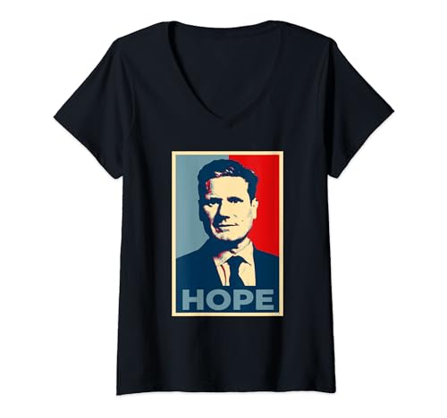 Damen Keir Starmer Hope T-Shirt mit V-Ausschnitt von Labour Party Leadership Clothing