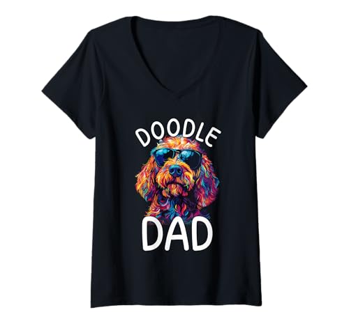 Damen Labradoodle-Liebhaber, bunt, Pop-Art, Herren, Labradoodle, Papa T-Shirt mit V-Ausschnitt Damen Labradoodle-Liebhaber, bunt, Pop-Art, Herren, Labradoodle, Papa T-Shirt mit V-Ausschnitt von Labradoodle Dog Lovers Designs