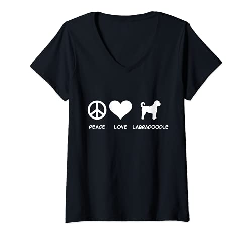 Damen Peace, Love, Labradoodle T-Shirt mit V-Ausschnitt Damen Peace, Love, Labradoodle T-Shirt mit V-Ausschnitt von Labradoodle Geschenke