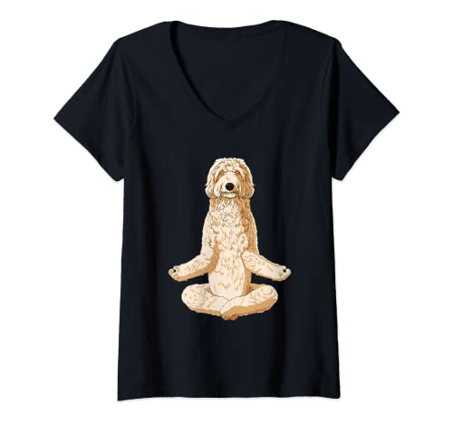 Damen Yoga Hund Labradoodle T-Shirt mit V-Ausschnitt Damen Yoga Hund Labradoodle T-Shirt mit V-Ausschnitt von Labradoodle Geschenke