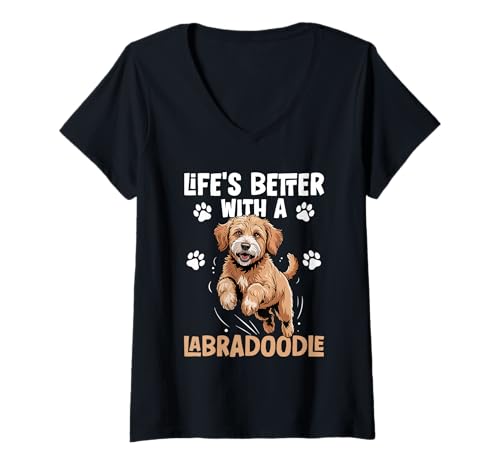 Damen Labradoodle-Hund T-Shirt mit V-Ausschnitt Damen Labradoodle-Hund T-Shirt mit V-Ausschnitt von Labradoodle Gifts for Men and Women