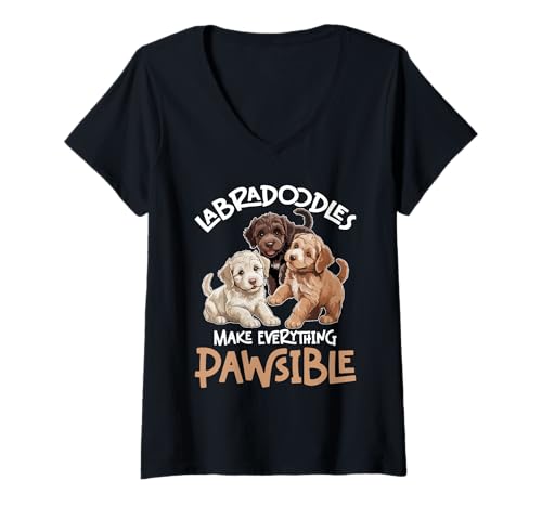 Damen Labradoodle-Hund T-Shirt mit V-Ausschnitt Damen Labradoodle-Hund T-Shirt mit V-Ausschnitt von Labradoodle Gifts for Men and Women