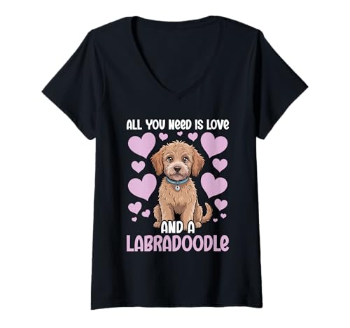 Damen Labradoodle-Hund T-Shirt mit V-Ausschnitt Damen Labradoodle-Hund T-Shirt mit V-Ausschnitt von Labradoodle Gifts for Men and Women