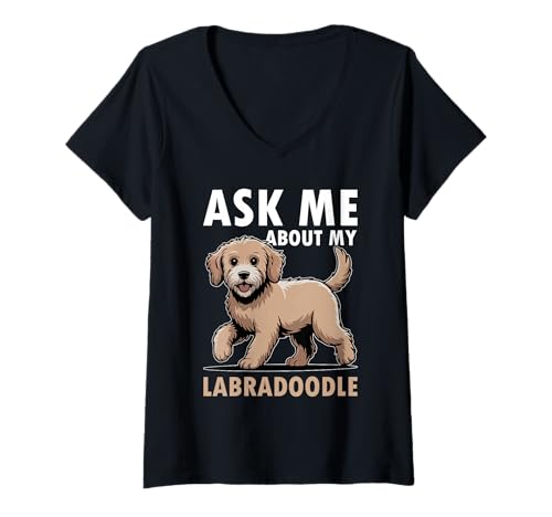 Damen Labradoodle-Hund T-Shirt mit V-Ausschnitt Damen Labradoodle-Hund T-Shirt mit V-Ausschnitt von Labradoodle Gifts for Men and Women