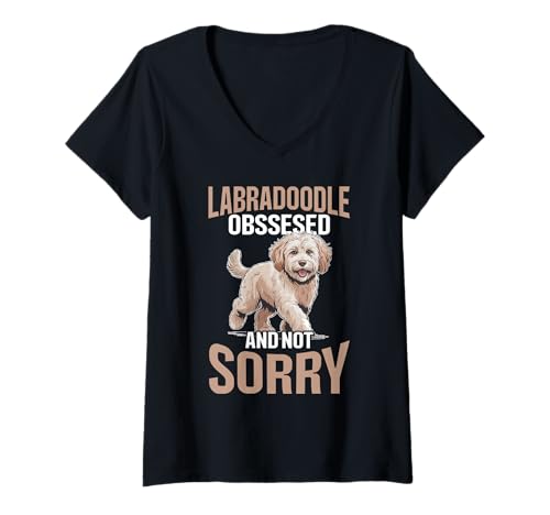 Damen Labradoodle-Hund T-Shirt mit V-Ausschnitt Damen Labradoodle-Hund T-Shirt mit V-Ausschnitt von Labradoodle Gifts for Men and Women