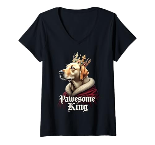 Damen Lustige Pawesome Labrador King Dog Lab Art T-Shirt mit V-Ausschnitt von Labrador Fun Designs