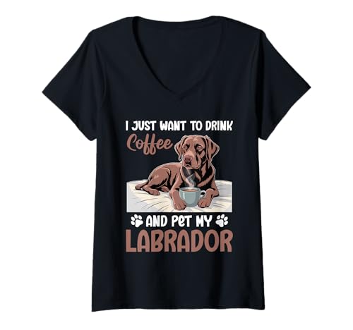 Damen Labrador-Hund T-Shirt mit V-Ausschnitt von Labrador Gifts for Men and Women