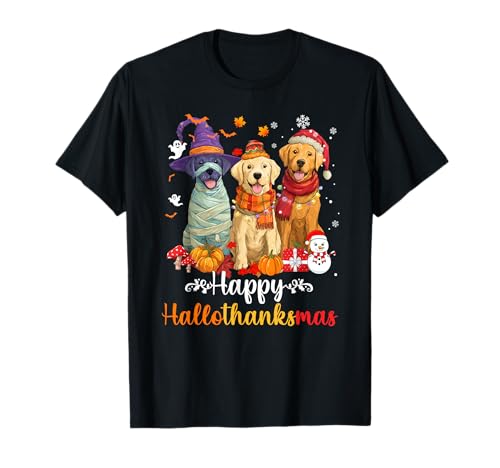 Herren Damen Labrador Hund Weihnachten Halloween Thanksgiving T-Shirt von Labrador Happy Hallothankmas Holiday Dog