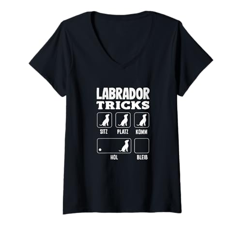 Damen Labradir Tricks Lustiges Labrador T-Shirt mit V-Ausschnitt von Labrador Hunde Sprüche Designs Geschenke