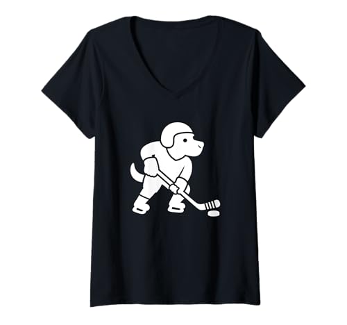 Damen Cooles Labrador-Hundehockey-Design, minimalistisches Design T-Shirt mit V-Ausschnitt Damen Cooles Labrador-Hundehockey-Design, minimalistisches Design T-Shirt mit V-Ausschnitt von Labrador Ice Hockey Players Fun