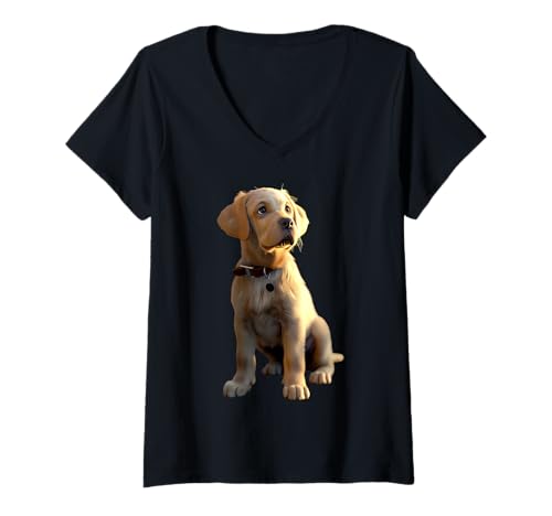 Damen Labrador Retriever Hund Motiv Labradore Jung Süßer Labrador T-Shirt mit V-Ausschnitt Damen Labrador Retriever Hund Motiv Labradore Jung Süßer Labrador T-Shirt mit V-Ausschnitt von Labrador Liebhaber Motiv für Frauchen & Herrchen