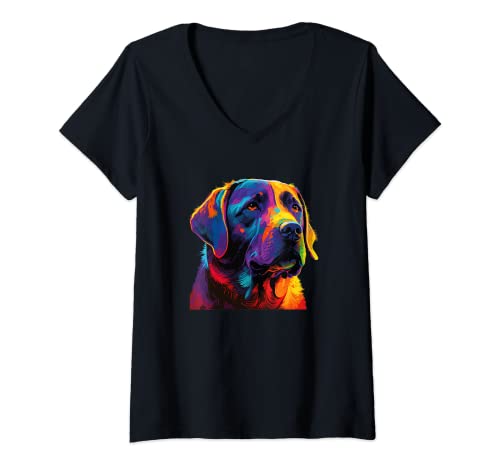 Damen Pop Art Labrador T-Shirt mit V-Ausschnitt Damen Pop Art Labrador T-Shirt mit V-Ausschnitt von Labrador Lovers