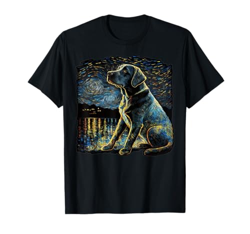 Labrador TShirt Herren Damen Gemälde Hund Sterne Nacht Bild T-Shirt von Labrador Motive & Hunde Design
