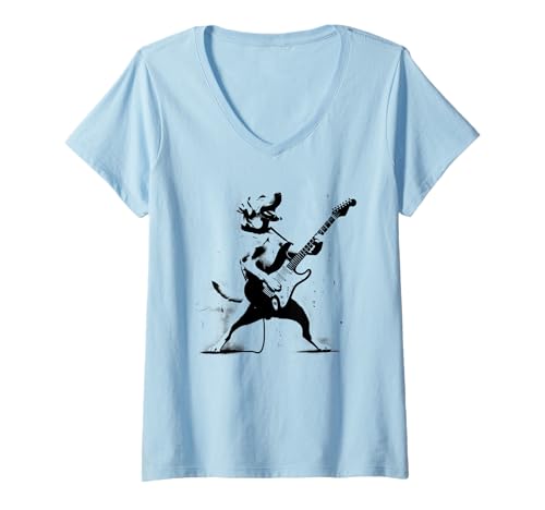 Damen Labrador Playing Guitar Music T-Shirt mit V-Ausschnitt von Labrador Playing Guitar Music Shirt
