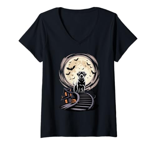 Damen Gruselig Halloween Mond Labrador Retriever Lab Labradors Lab T-Shirt mit V-Ausschnitt Damen Gruselig Halloween Mond Labrador Retriever Lab Labradors Lab T-Shirt mit V-Ausschnitt von Labrador Retriever Dog Lover Gifts