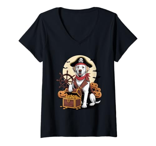 Damen Halloween Pirate Labrador Retriever Treasure T-Shirt mit V-Ausschnitt Damen Halloween Pirate Labrador Retriever Treasure T-Shirt mit V-Ausschnitt von Labrador Retriever Dog Lover Gifts