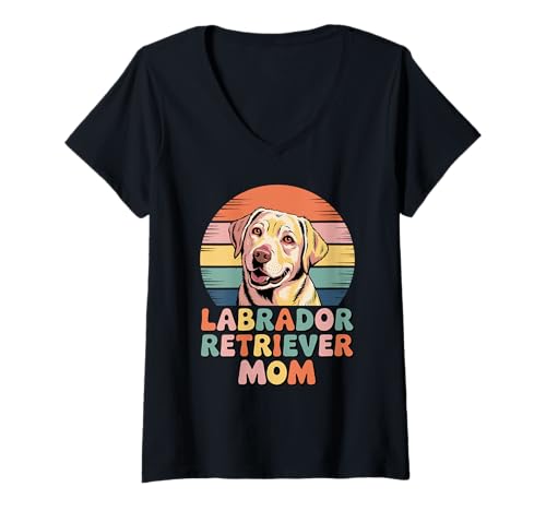 Damen Retro Labrador Retriever Mom Lab T-Shirt mit V-Ausschnitt Damen Retro Labrador Retriever Mom Lab T-Shirt mit V-Ausschnitt von Labrador Retriever Dog Lover Gifts