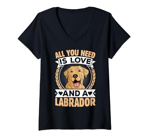 Damen All You Need Is Love And A Labrador T-Shirt mit V-Ausschnitt Damen All You Need Is Love And A Labrador T-Shirt mit V-Ausschnitt von Labrador Retriever Hunde Geschenke Hundeliebhaber