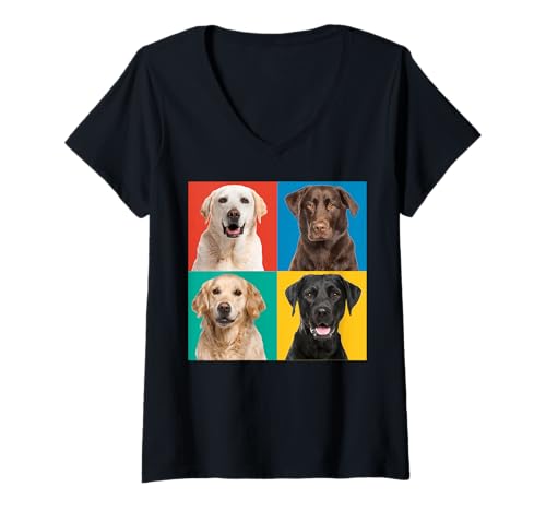 Damen Labrador Retriever Bunte Porträt Fotos für Hundebesitzer T-Shirt mit V-Ausschnitt Damen Labrador Retriever Bunte Porträt Fotos für Hundebesitzer T-Shirt mit V-Ausschnitt von Labrador Retriever Labbi Lab Geschenke by DIMMERCH