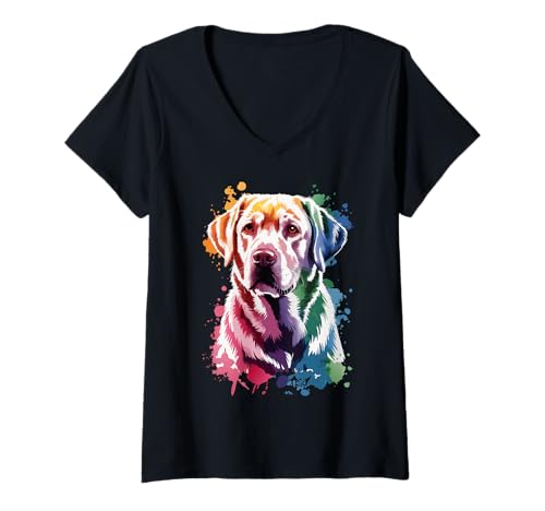 Damen Aquarell Labrador Retriever Kunstwerk Labrador T-Shirt mit V-Ausschnitt von Labrador Retriever Lover Gifts & Tees