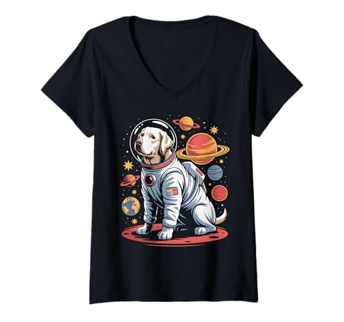 Damen Astronaut Labrador Retriever Space Labrador T-Shirt mit V-Ausschnitt von Labrador Retriever Lover Gifts & Tees