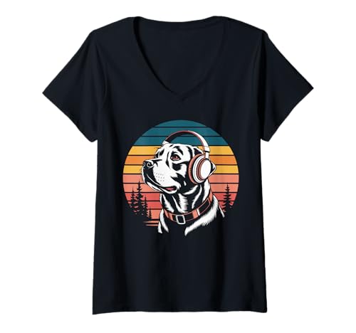 Damen Labrador Retriever Kopfhörer Labrador T-Shirt mit V-Ausschnitt von Labrador Retriever Lover Gifts & Tees