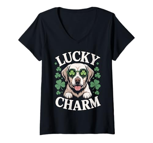 Damen Labrador Retriever St. Patrick Labrador T-Shirt mit V-Ausschnitt von Labrador Retriever Lover Gifts & Tees