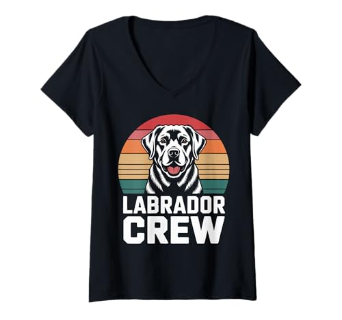 Damen Retro Labrador Retriever Crew Labrador T-Shirt mit V-Ausschnitt von Labrador Retriever Lover Gifts & Tees