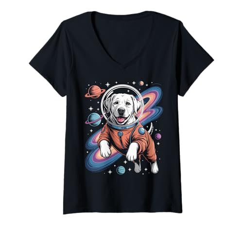 Damen Space Labrador Retriever Astronaut Labrador T-Shirt mit V-Ausschnitt von Labrador Retriever Lover Gifts & Tees