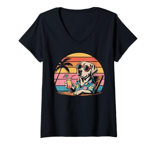 Damen Urlaub Labrador Retriever Cocktail Labrador T-Shirt mit V-Ausschnitt von Labrador Retriever Lover Gifts & Tees