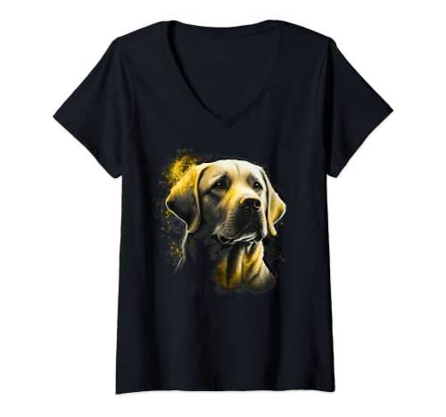 Damen Niedlicher weißer Labrador-Hund auf gelbem Labrador-Retriever-Liebhaber T-Shirt mit V-Ausschnitt Damen Niedlicher weißer Labrador-Hund auf gelbem Labrador-Retriever-Liebhaber T-Shirt mit V-Ausschnitt von Labrador Retriever love apparel for Labrador owner