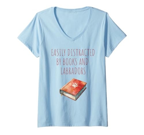 Damen Easily Distracted by Books and Labradors T-Shirt mit V-Ausschnitt Damen Easily Distracted by Books and Labradors T-Shirt mit V-Ausschnitt von Labrador Shirt