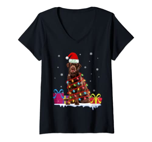 Damen Labradors hässlicher Weihnachtspullover lustige Hunde-Weihnachtslichter T-Shirt mit V-Ausschnitt Damen Labradors hässlicher Weihnachtspullover lustige Hunde-Weihnachtslichter T-Shirt mit V-Ausschnitt von Labradors ugly christmas sweater fun dog christmas