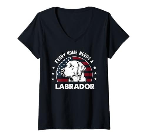 Damen Every Home Needs an Labrador Dog T-Shirt mit V-Ausschnitt von Labs of Love