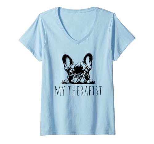 Damen French Bulldog Dog Owner Frenchie T-Shirt mit V-Ausschnitt von Labs of Love