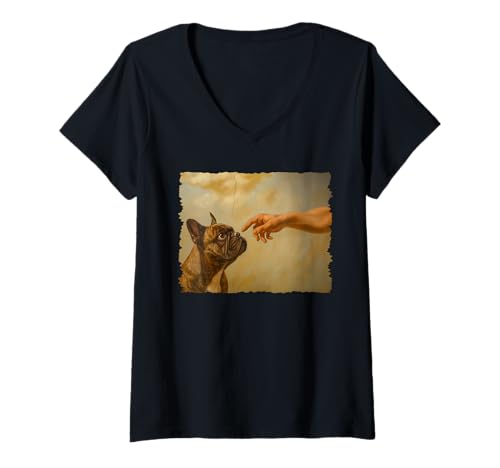 Damen French Bulldog Funny Art Parody T-Shirt mit V-Ausschnitt von Labs of Love
