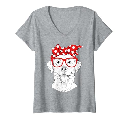 Damen Funny Labrador Glasses Girl Women Dog Owner T-Shirt mit V-Ausschnitt Damen Funny Labrador Glasses Girl Women Dog Owner T-Shirt mit V-Ausschnitt von Labs of Love