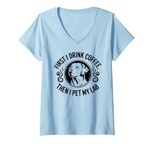 Damen Labrador Coffee Dog Owner T-Shirt mit V-Ausschnitt von Labs of Love