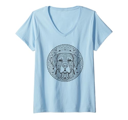 Damen Labrador Dog Mandala T-Shirt mit V-Ausschnitt von Labs of Love