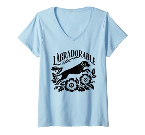 Damen Labrador Labradorable Dog T-Shirt mit V-Ausschnitt von Labs of Love