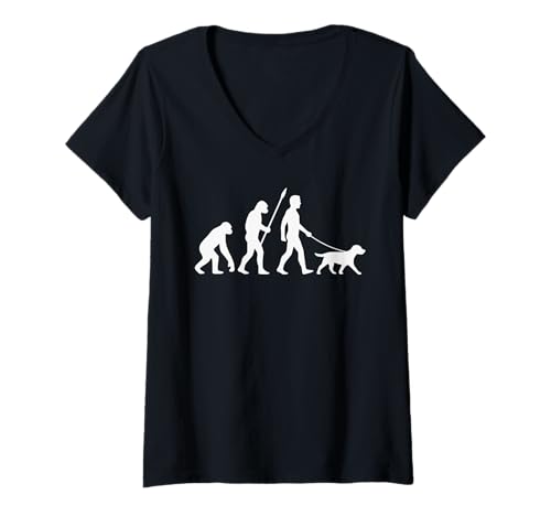 Damen Labrador Walking Dog Evolution T-Shirt mit V-Ausschnitt von Labs of Love