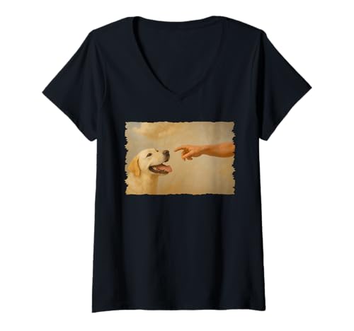 Damen Yellow Labrador Funny Art Parody T-Shirt mit V-Ausschnitt von Labs of Love