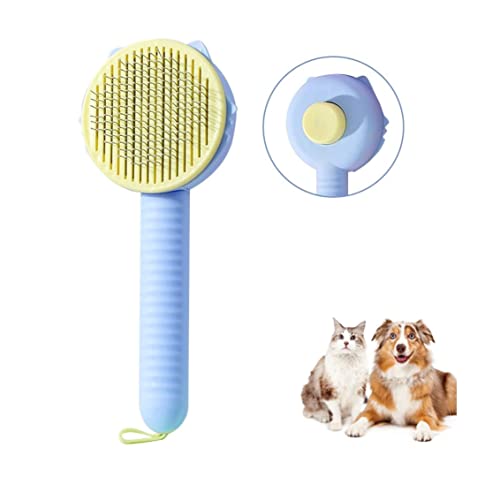 Haustier-Kämmbürste 2023 Neue niedliche Katzenbürste Hundebürste Haustierkämmbürste mit Knopf zum Entfernen der Haare für Katzen Hunde Fellpflege Haarreinigung (blau) von Labstandard