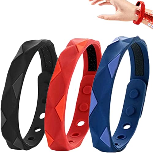 Healthify Sugar Regulator Bangle, 2/3 Stück Cawik Wristband, Redup Far Infrared Negative Ions Wristband, Magnetic Therapy Bracelet Silicone, 6 Hole Adjustment, For Men Women (Rot+Blau+Schwarz) von Labstandard