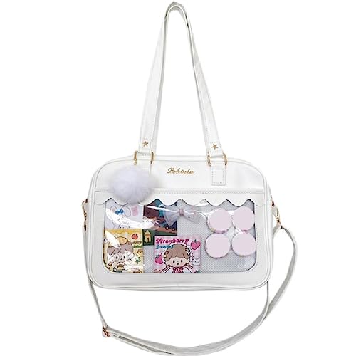 Labstandard Damen Harajuku Ita Bag Transparent JK Große Kapazität Mädchen Tote Crossbody Clear Schultertasche Weiß von Labstandard