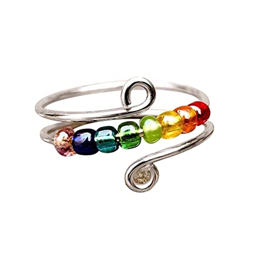 Regenbogen Perlen Ring Einstellbare Brillen Perlen Dekompression Anti-Angst Farbe Perlen Gestapelt Rotierende Ring Schmuck Geschenk für Frauen Mädchen von Labstandard