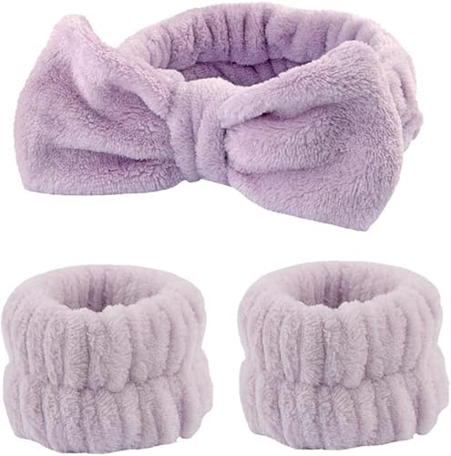 Spa Stirnband Handgelenk Washband Set 3 Stück Weiche Spa Gesicht Make-up Stirnbänder Elastisches Handgelenk Schweißband Flauschiges Stirnband Gesichts-Stirnband Waschband für Frauen Mädchen Make-up von Labstandard