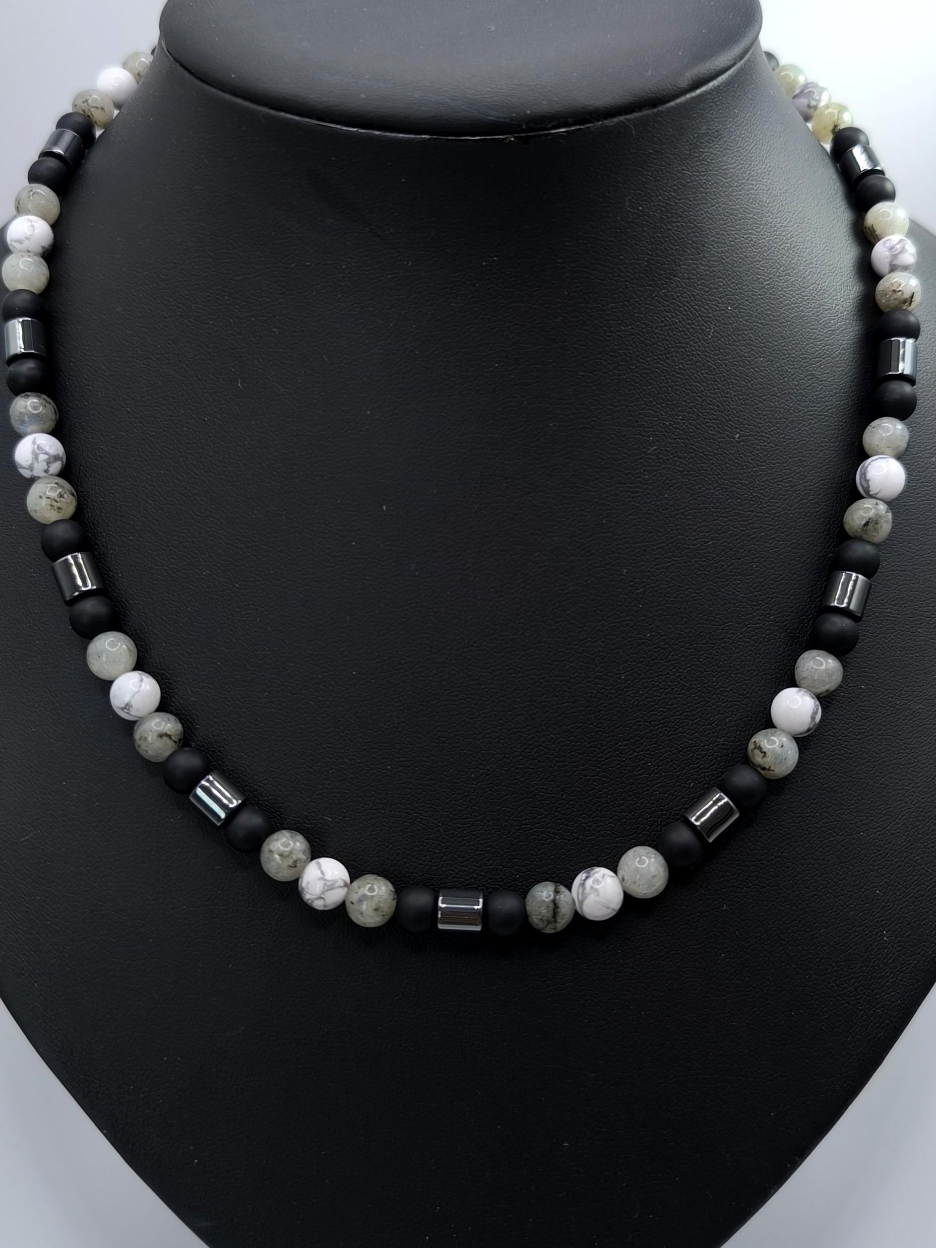 Achat, Howlith & Labradorit Kette Für Herren Mit Hämatit, Edelstein Kette, Halskette, Schmuck, Geschenkideen, Perlenschmuck, Naturschmuck Achat, Howlith & Labradorit Kette Für Herren Mit Hämatit, Edelstein Kette, Halskette, Schmuck, Geschenkideen, Perlenschmuck, Naturschmuck von Lacaska